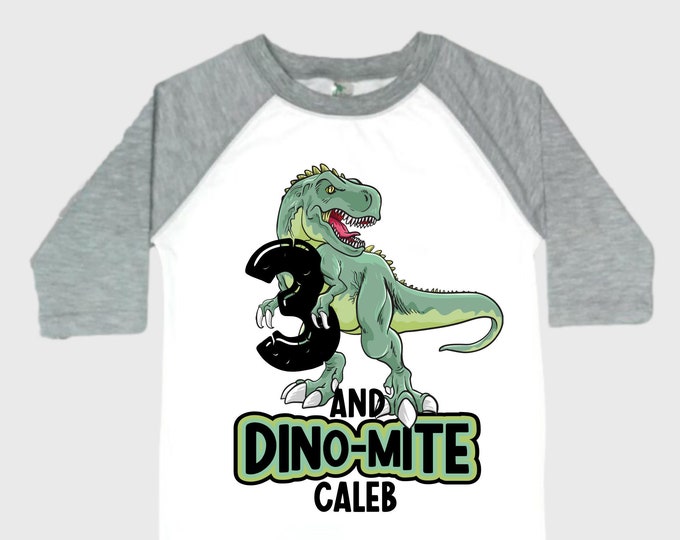 Personalized Dinosaur theme Birthday Shirt. Three Birthday. Boy's Dino Birthday Shirt. Dinosaur Birthday Shirt. THREE Rex