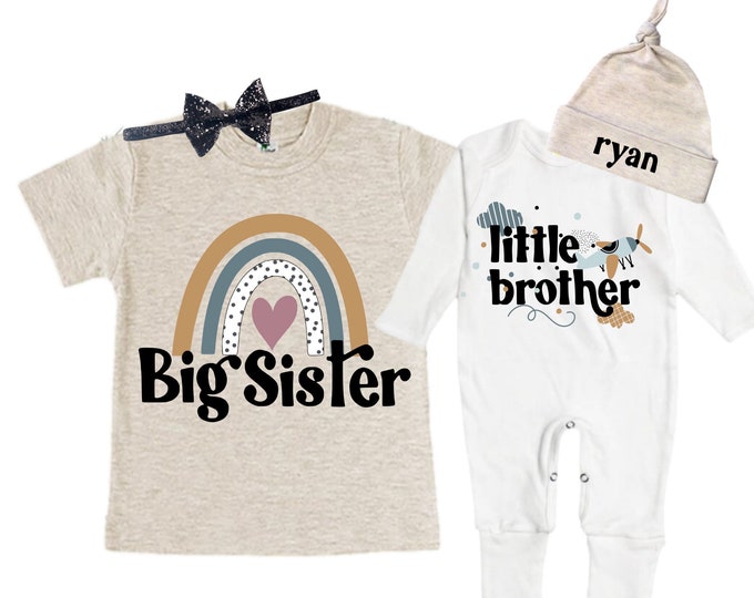 Big Sister/Little Brother Matching Sibling Set. Baby Shower Gift. Take Home Outfit. Matching Sibling Set