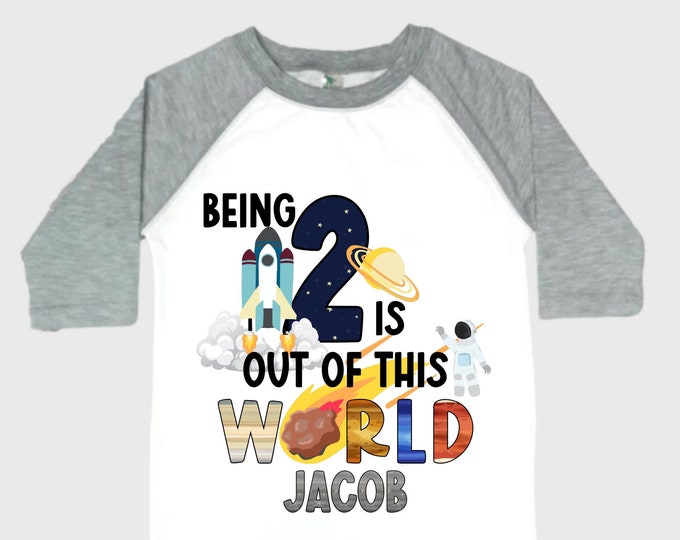 Personalized Space Birthday TWO Astronaut theme Birthday Shirt. TWO Birthday. Boy's Birthday Shirt. Spaceship Space ship Birthday Shirt.