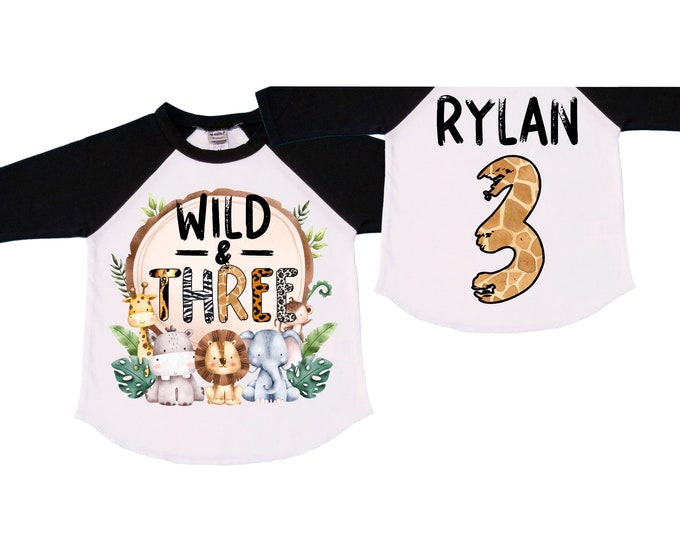 Personalized Let's Get Wild Birthday Shirt. THREE Birthday. Boy's Truck Birthday Shirt. Safari Birthday Shirt.