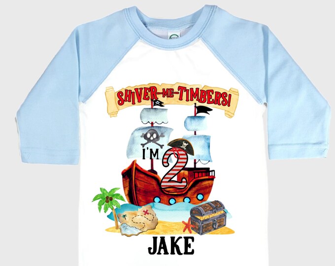 Personalized Pirate Ship theme Birthday Shirt. Two Birthday. Boy's Pirate Birthday. Shiver Me Timbers. Ahoy Matey. Arr. Arrah Shirt. Pirate