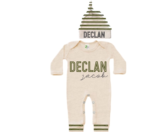 Personalized Name Baby Outfit. Baby Shower Gift. New Born Bring Home Outfit.