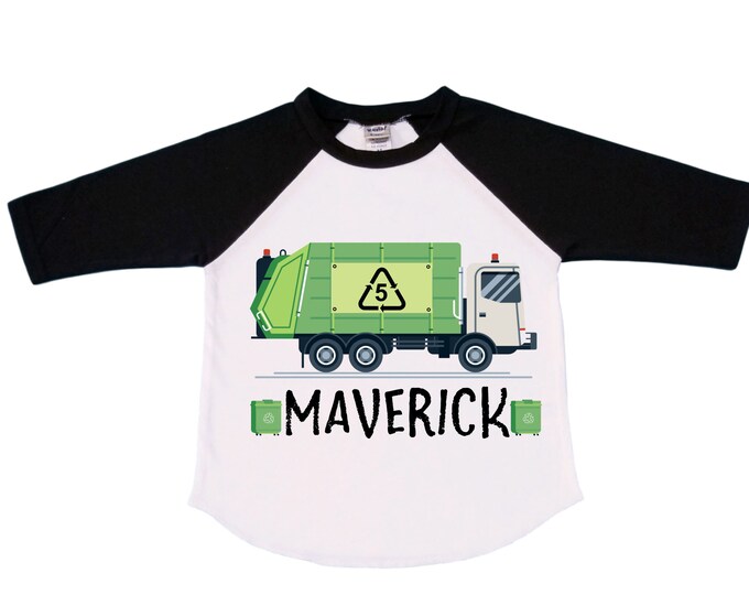 Personalized Trash Truck / Garbage Truck Truck FIVE Raglan Monster Truck theme Birthday Shirt. FIVE Birthday. Birthday. FireTruck Birthday .