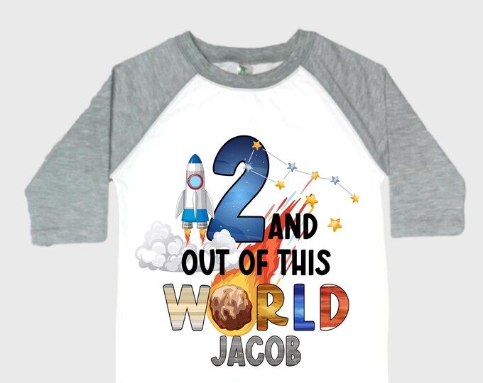 Personalized Space Birthday TWO Astronaut theme Birthday Shirt. TWO Birthday. Boy's Birthday Shirt. Spaceship Space ship Birthday Shirt.