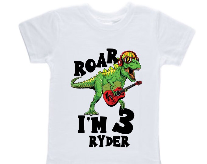 Personalized Dinosaur theme Birthday Shirt. THREE Birthday. Boy's Dino Birthday Shirt. Dinosaur Birthday Shirt.