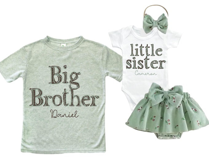 SET - Big Brother/Little Sister Matching Sibling Set. Baby Shower Gift. Take Home Outfit. Matching Sibling Set