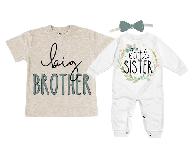 Big Brother/Little Sister Matching Sibling Set. Baby Shower Gift. Take Home Outfit. Matching Sibling Set