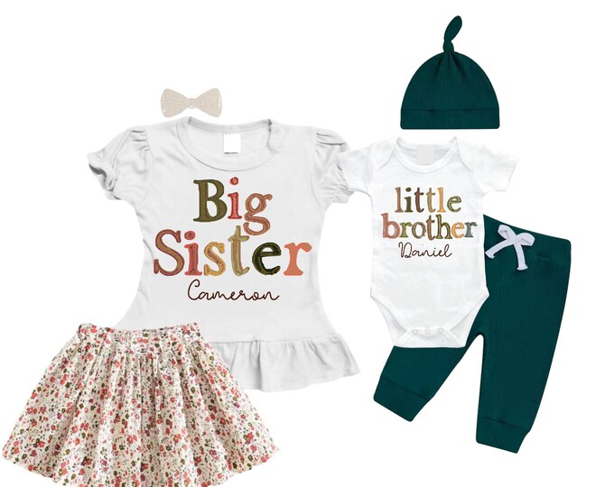 Big Sister/Little Brother Matching Sibling Set. Baby Shower Gift. Take Home Outfit. Matching Sibling Set