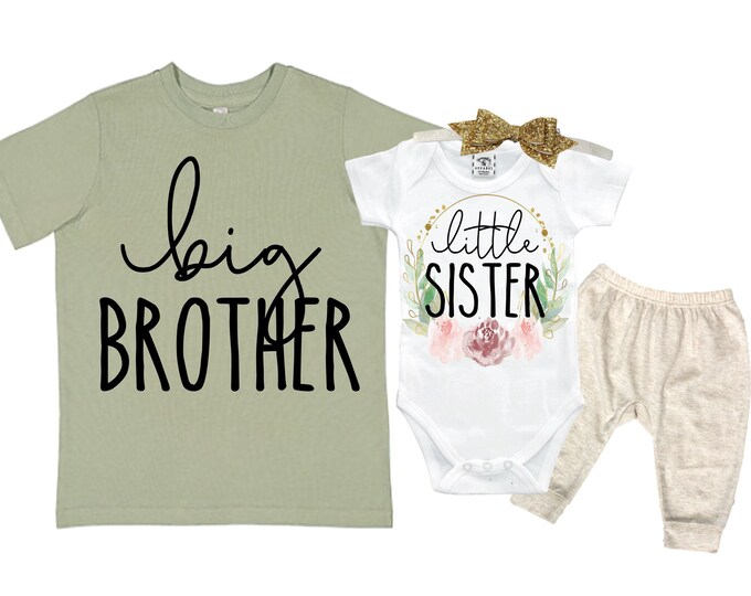 Big Brother/Little Sister Matching Sibling Set. Baby Shower Gift. Take Home Outfit. Matching Sibling Set