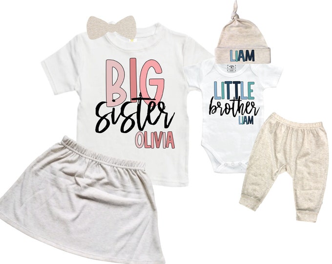 Big Sister/Little Brother Matching Sibling Set. Baby Shower Gift. Take Home Outfit. Matching Sibling Set