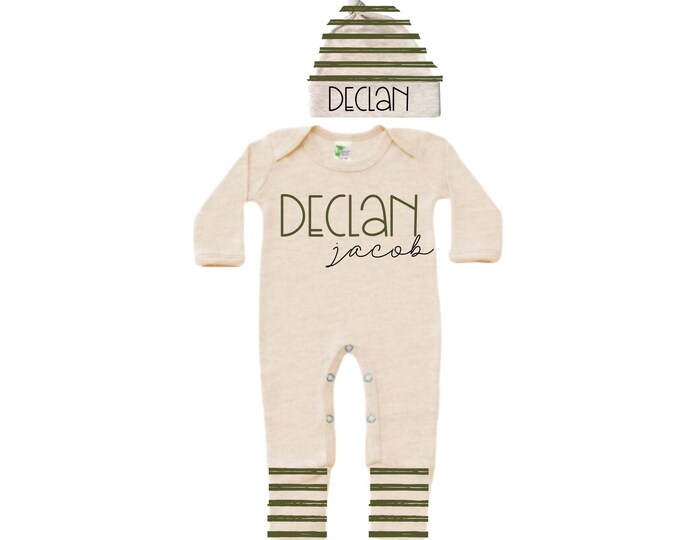 Personalized Name Baby Outfit. Baby Shower Gift. New Born Bring Home Outfit.