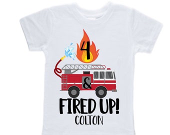 Personalized 4 and Fired Up!  theme Birthday Shirt. Fourth Birthday. Boy's Racing Birthday . Tractor Birthday .