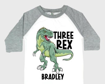 Personalized Dinosaur theme Birthday Shirt. Three Birthday. Boy's Dino Birthday Shirt. Dinosaur Birthday Shirt. THREE Rex