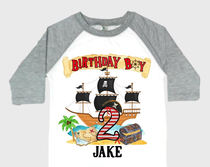 Personalized Pirate Ship theme Birthday Shirt. Two Birthday. Boy's Pirate Birthday. Shiver Me Timbers. Ahoy Matey. Arr. Arragh Shirt. Pirate