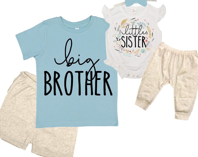 Big Brother/Little Sister Matching Sibling Set. Baby Shower Gift. Take Home Outfit. Matching Sibling Set