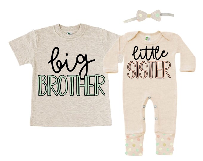Big Brother/Little Sister Matching Sibling Set. Baby Shower Gift. Take Home Outfit. Matching Sibling Set