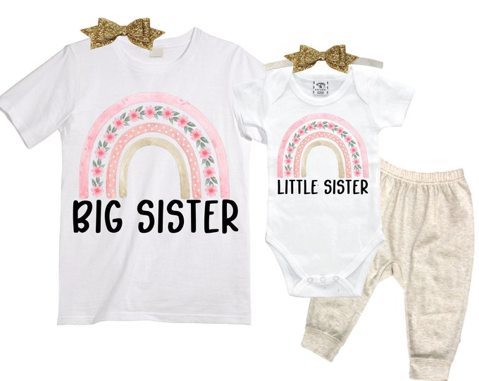 SET Big Sister/Little Sister Matching Sister Set. Pregnancy Annoucement. Baby Shower Gift.