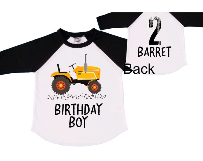 Personalized Tractor theme Birthday Shirt. Two Birthday. Boy's Truck Birthday Shirt. Monster Truck Racing Birthday Shirt.