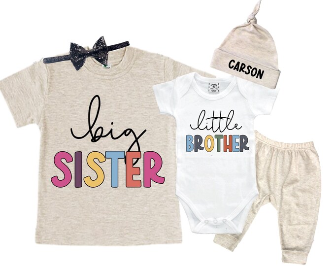 Big Sister/Little Brother Matching Sibling Set. Baby Shower Gift. Take Home Outfit. Matching Sibling Set