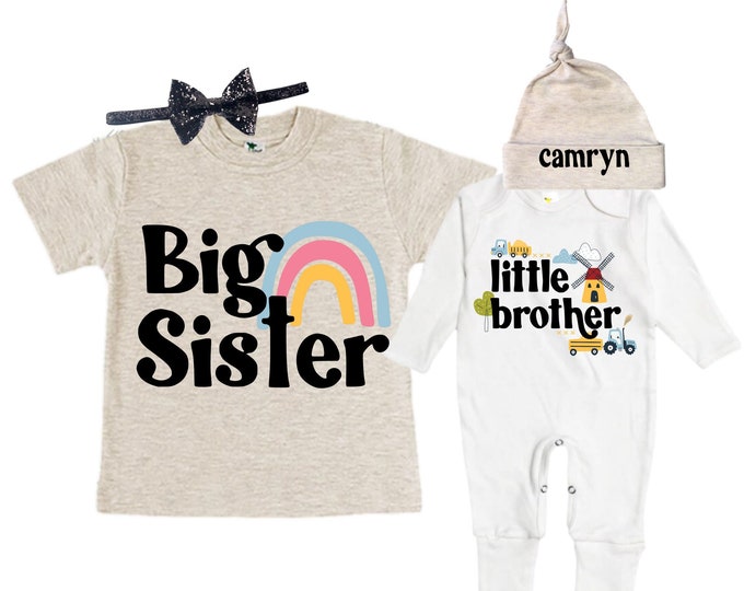Big Sister/Little Brother Matching Sibling Set. Baby Shower Gift. Take Home Outfit. Matching Sibling Set