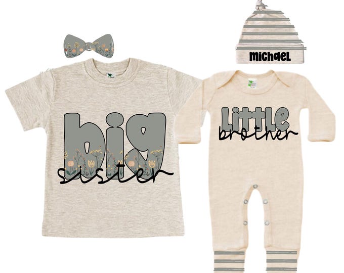 Big Sister/Little Brother Matching Sibling Set. Baby Shower Gift. Take Home Outfit. Matching Sibling Set