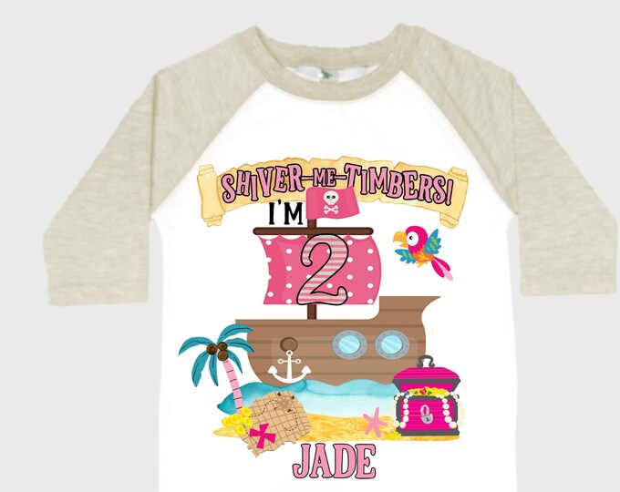 Personalized Two Pirate Rainbow . Pirate Ship.  Arrgh, Shiver me Timbers. Ahoy Matey Girls Birthday Shirt. 2nd Birthday Girl. Pirate Second