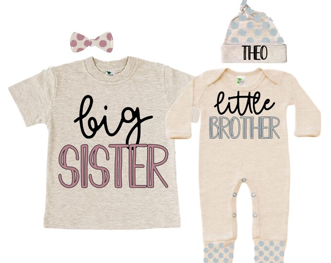 Big Sister/Little Brother Matching Sibling Set. Baby Shower Gift. Take Home Outfit. Matching Sibling Set
