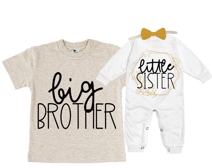 Big Brother/Little Sister Matching Sibling Set. Baby Shower Gift. Take Home Outfit. Matching Sibling Set