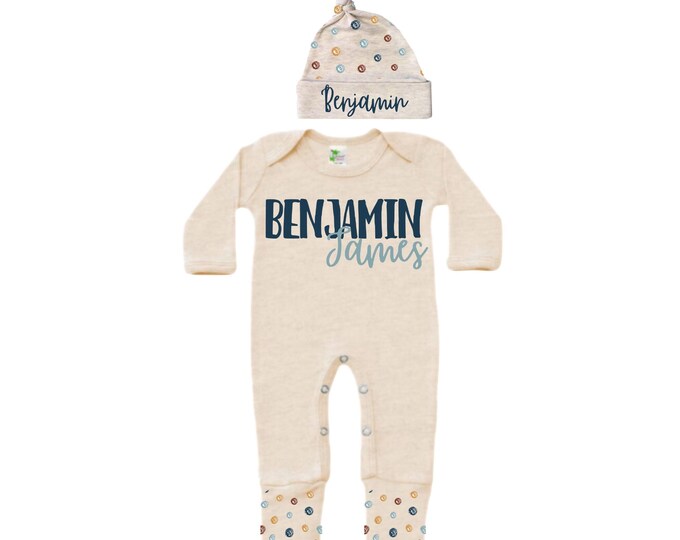 Personalized Name Baby Outfit. Baby Shower Gift. New Born Bring Home Outfit.