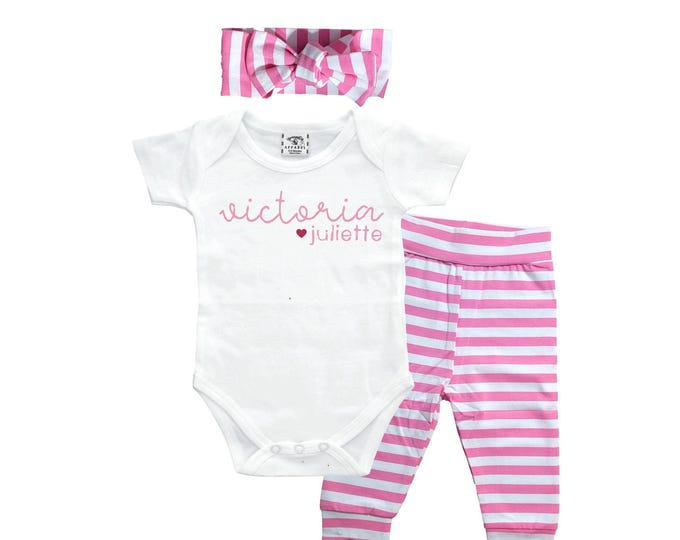 SET Personalized Name Baby Outfit. Baby Shower Gift. New Born Bring Home Outfit.