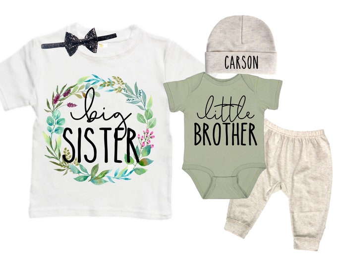 Big Sister/Little Brother Matching Sibling Set. Baby Shower Gift. Take Home Outfit. Matching Sibling Set