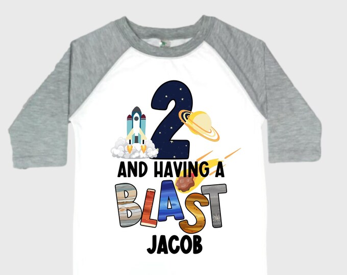 Personalized Space Birthday TWO Astronaut theme Birthday Shirt. TWO Birthday. Boy's Birthday Shirt. Spaceship Space ship Birthday Shirt.