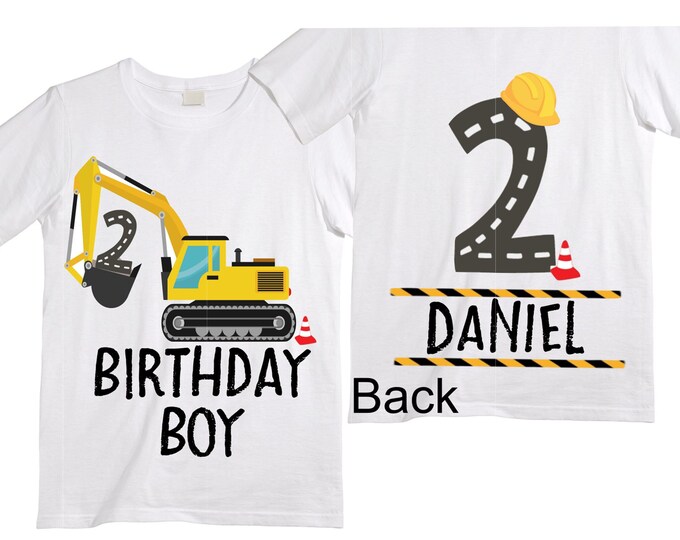 Personalized Construction Themed Digger Truck Construction theme Birthday Shirt. Two Birthday. Boy's Truck Birthday . Construction Shirt.