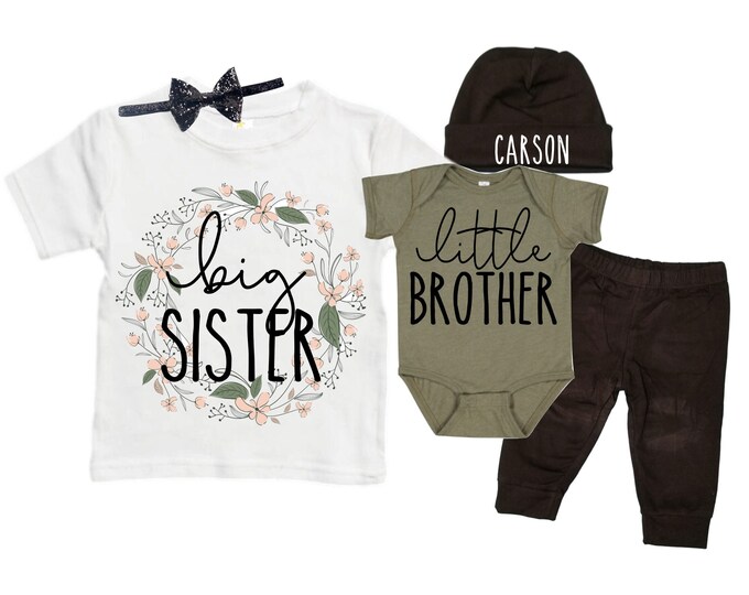 Big Sister/Little Brother Matching Sibling Set. Baby Shower Gift. Take Home Outfit. Matching Sibling Set