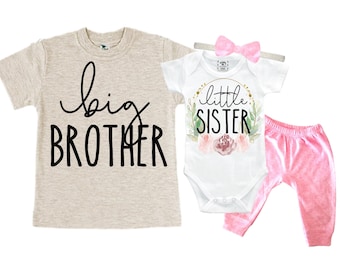 Big Brother/Little Sister Matching Sibling Set. Baby Shower Gift. Take Home Outfit. Matching Sibling Set