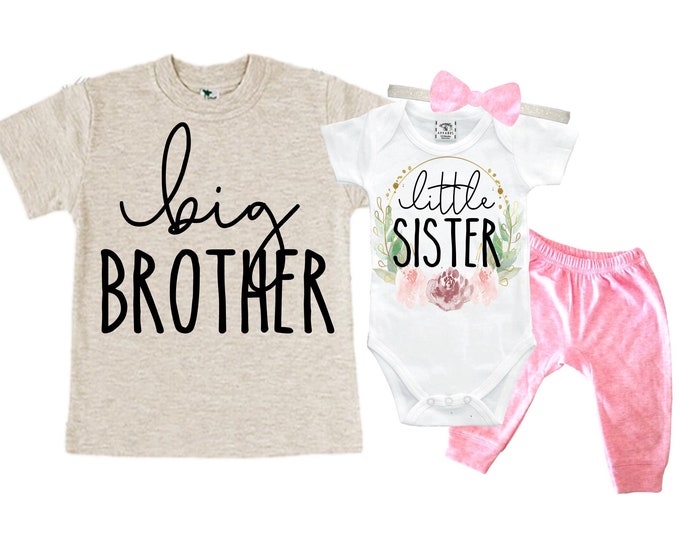 Big Brother/Little Sister Matching Sibling Set. Baby Shower Gift. Take Home Outfit. Matching Sibling Set