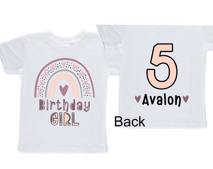 Personalized Rainbow FIVE Birthday Girl Shirt. Cake Smash Short Sleeve Birthday Shirt. 5th . Birthday Shirt