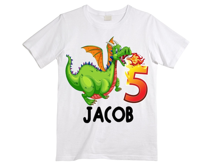 Personalized Dragon Themed Birthday FIVE Birthday Shirt. Dragon Birthday Shirt. Dragon Cake Smash Shirt
