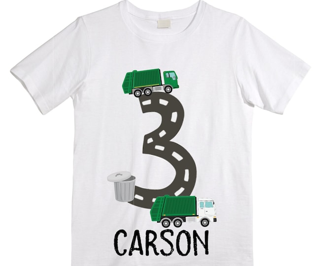 Personalized Dump Everything! I'm 3 Trash Truck / Garbage Truck theme Birthday Shirt. THREE Birthday. Boy's Trash Birthday Shirt.