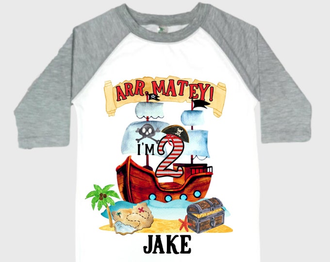 Personalized Pirate Ship theme Birthday Shirt. Two Birthday. Boy's Pirate Birthday. Shiver Me Timbers. Ahoy Matey. Arr. Arragh Shirt. Pirate