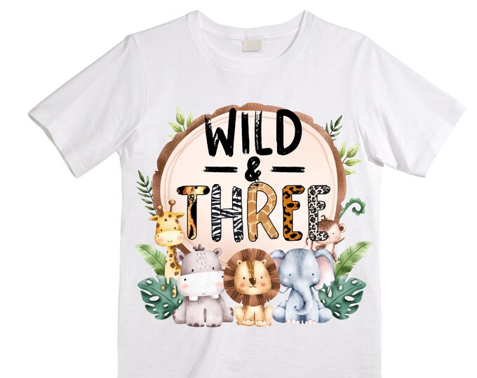 Personalized Let's Get Wild Birthday Shirt. THREE Birthday. Boy's Truck Birthday Shirt. Safari Birthday Shirt.