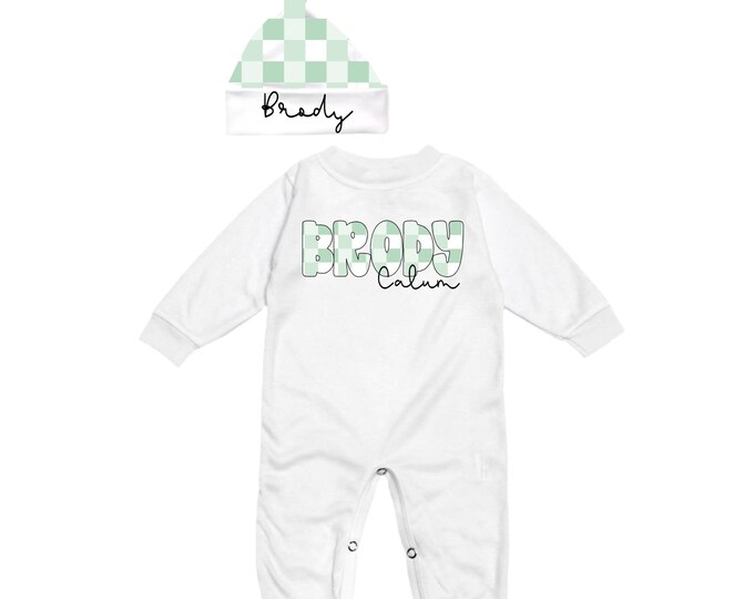 Personalized Name Baby Outfit. Baby Shower Gift. New Born Bring Home Outfit.