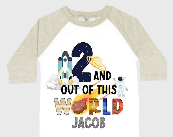 Personalized Space Birthday TWO Astronaut theme Birthday Shirt. TWO Birthday. Boy's Birthday Shirt. Spaceship Space ship Birthday Shirt.