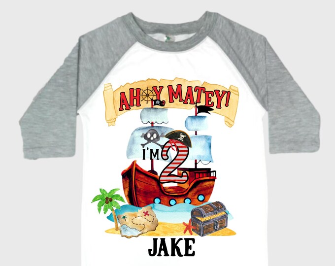 Personalized Pirate Ship theme Birthday Shirt. Two Birthday. Boy's Pirate Birthday. Shiver Me Timbers. Ahoy Matey. Arr. Arragh Shirt. Pirate