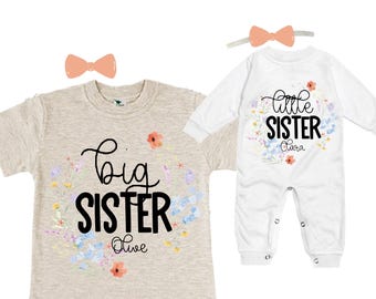 SET Big Sister/Little Sister Matching Sister Set. Pregnancy Annoucement. Baby Shower Gift.