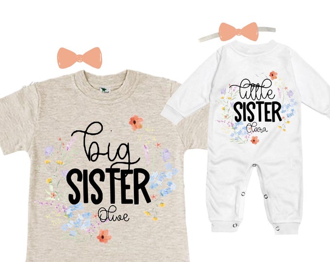 SET Big Sister/Little Sister Matching Sister Set. Pregnancy Annoucement. Baby Shower Gift.