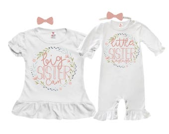 SET Big Sister/Little Sister Matching Sister Set. Pregnancy Annoucement. Baby Shower Gift.