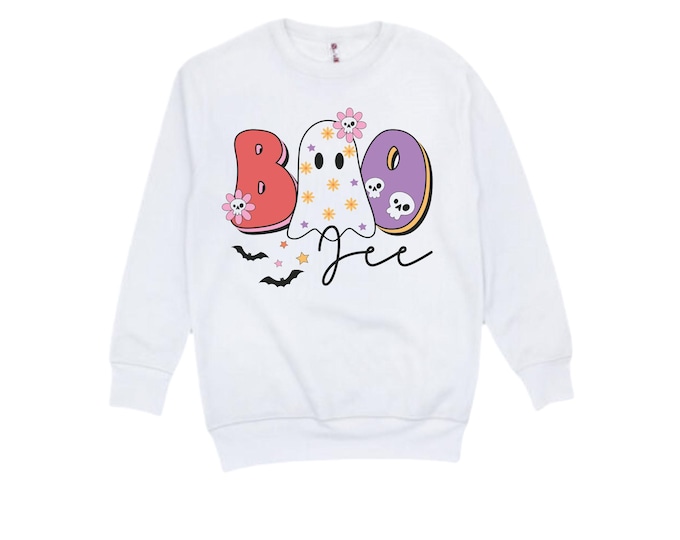 Women's Unisex Cute Halloween Fleece Sweatshirt. Boo. Boo jee. Halloween. Mom Halloween. Ghost Sweatshirt. Cute Halloween. Pink Halloween