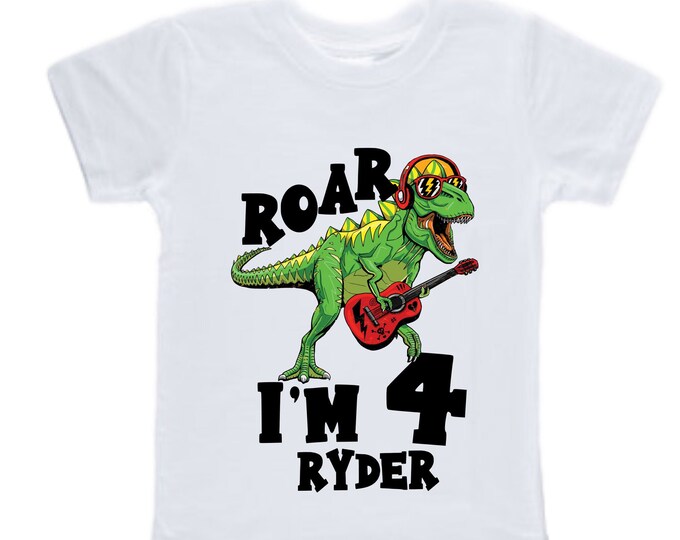 Personalized Dinosaur theme Birthday Shirt. FOUR Birthday. Boy's Dino Birthday Shirt. Dinosaur Birthday Shirt.