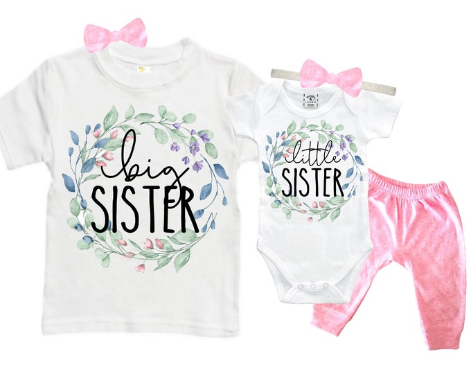 SET Big Sister/Little Sister Matching Sister Set. Pregnancy Annoucement. Baby Shower Gift.